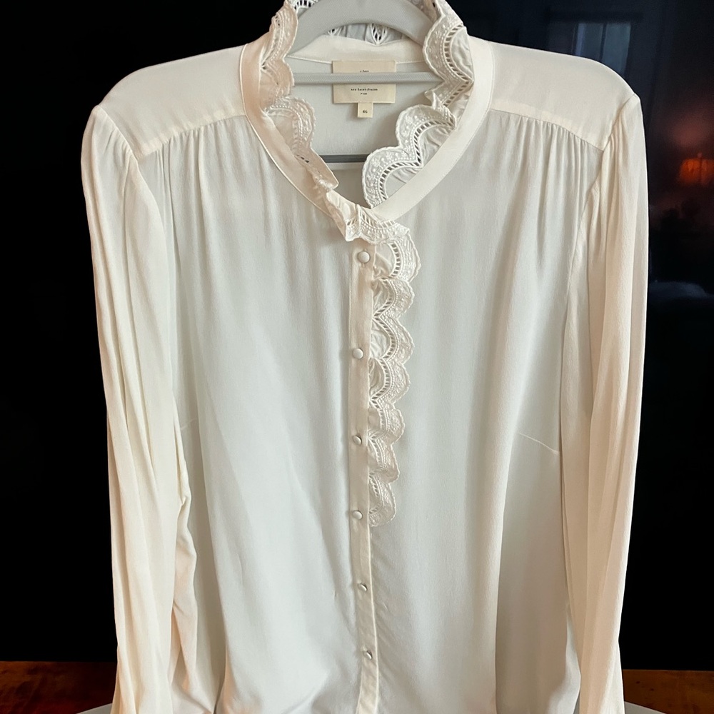 Sezane Chlo Ecru Blouse in Ecru Silk, Size 14 - Picture 2 of 5